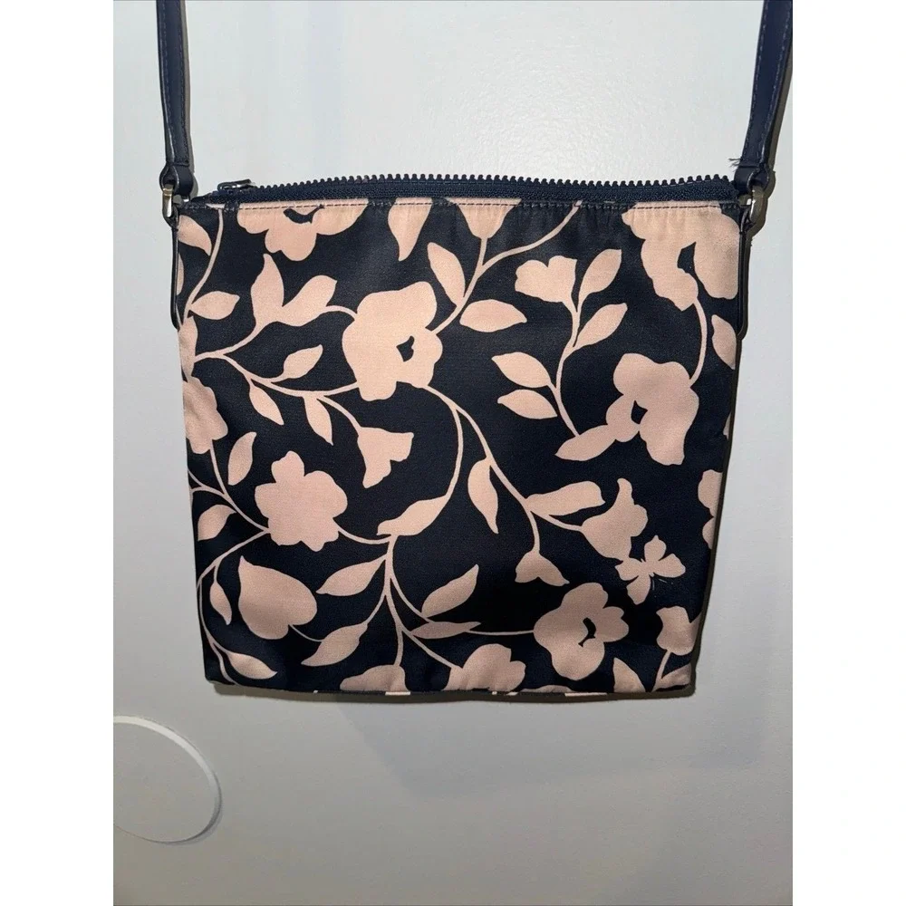 Kate Spade Jae Garden Vine Nylon Crossbody Purse Bag Navy Floral T